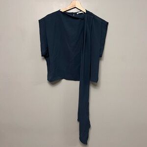 Zara Women’s Bluish/Gray Drape Blouse W/ Neck Tie Accent Sleeveless Medium